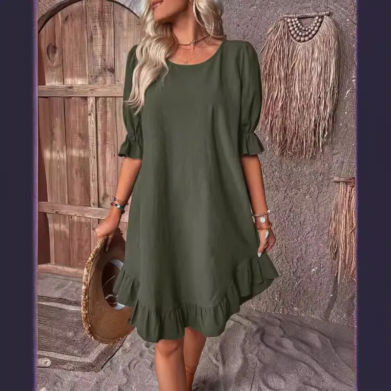 Churchf Churchf New Round Collar Casual In The Loose Dress Women's Dress