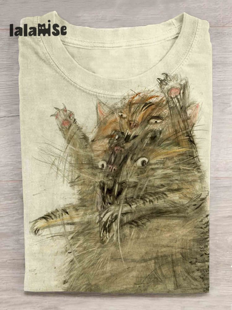 Vintage Cut Cat Print Casual T - Shirt Shortsleeve / S
