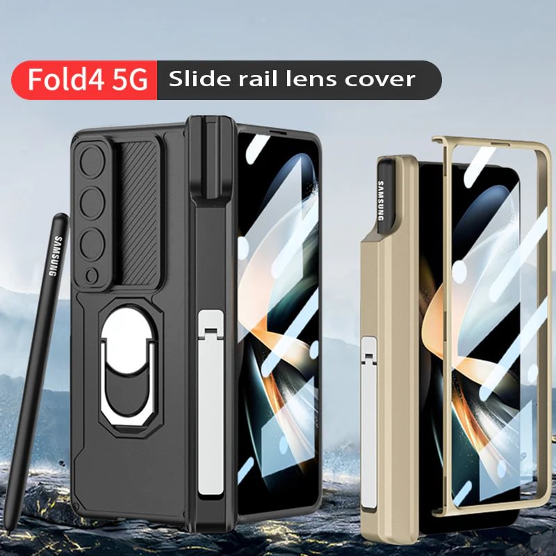 Applicable To Samsung Z Fold 3/4/5Slide Rail Lens Cover Push Window 2-In-1 Ring Holder Folding Phone Case