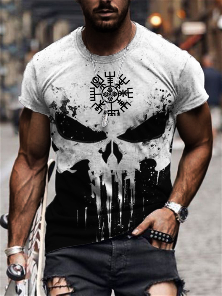 Men's Viking Vegvisir Skull Contrast Color T Shirt