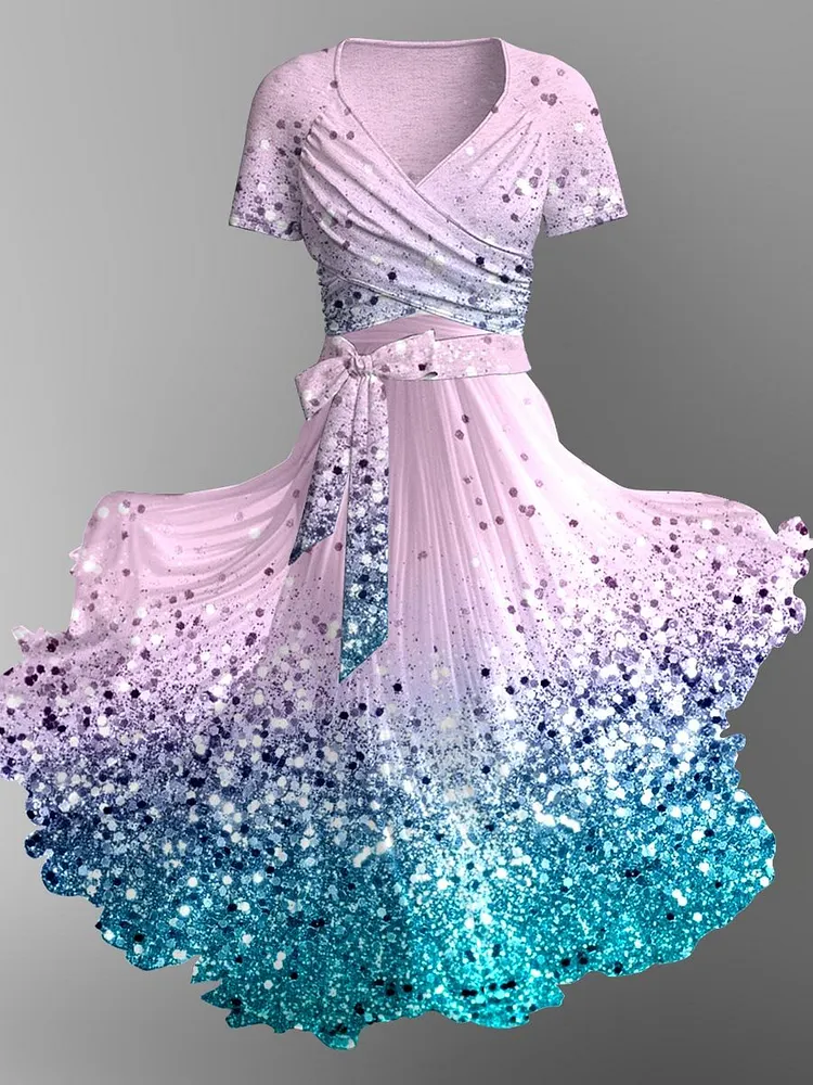 Women's Colorful Printed Flowing Dress Vest Top Two Piece Set