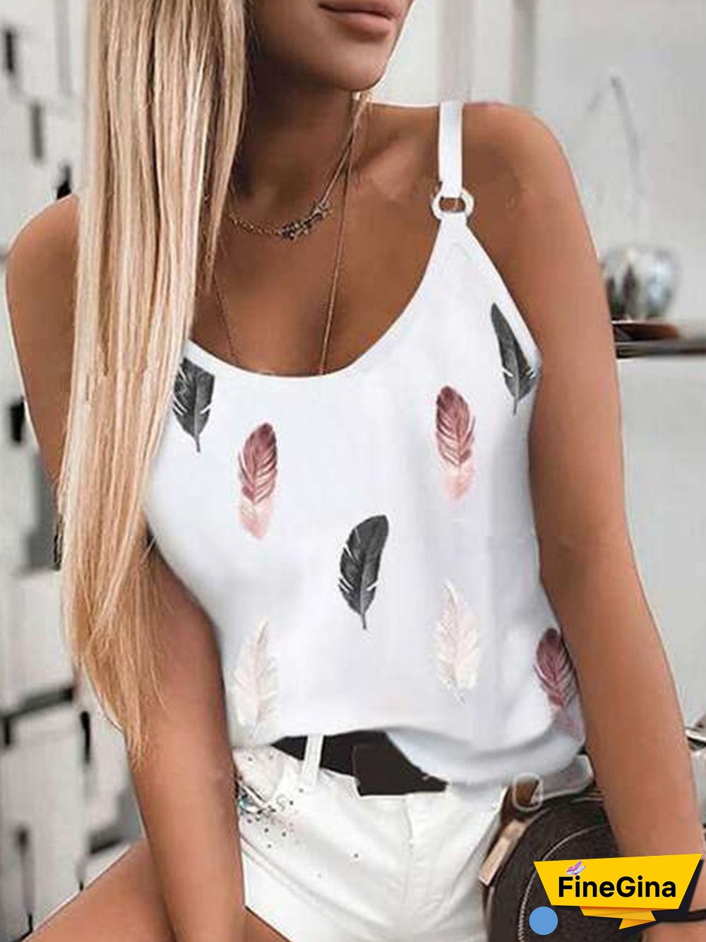 Sexy Crew Neck Sleeveless Feather Vests