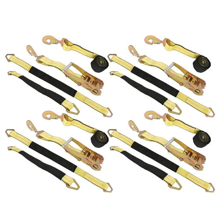 SEBLAFF 4 Pack Car Tie Down Straps with Snap Hooks 4 Pcs 2 x 96 Ratchet Hauler Straps with 8 Axle Straps 3,333Lbs Working Load Hauling Cars UTV ATV Motorcycles Heavy Boxes