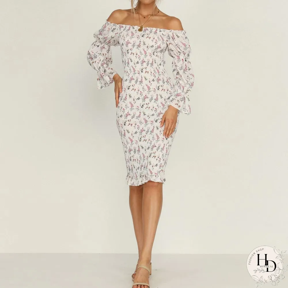 Fashion Strapless Printed Tight-Fitting Mid-Length Package Hip Skirt Spring And Summer Sweet Style