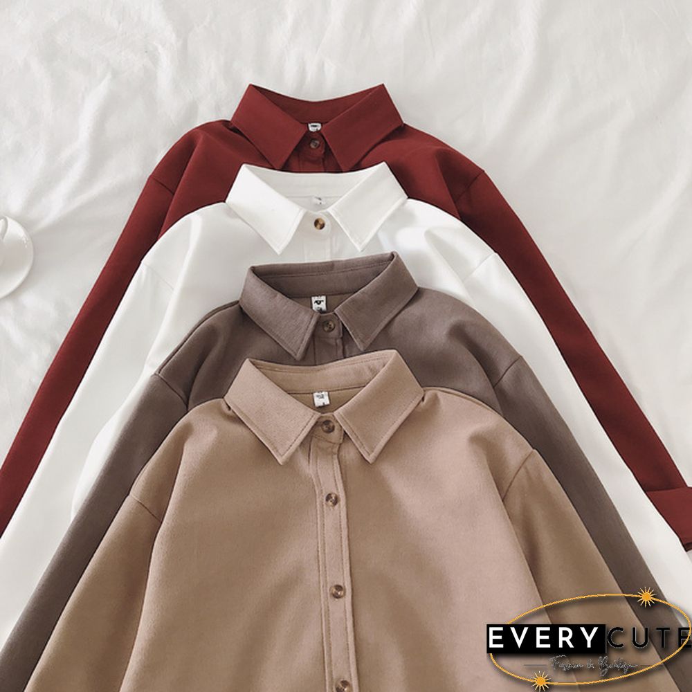 Corduroy Shirts Frosted Shirts Womens Tops and Blouses Long Sleeve Spring Ladies Solid Loose Boyfriend Style Shirt