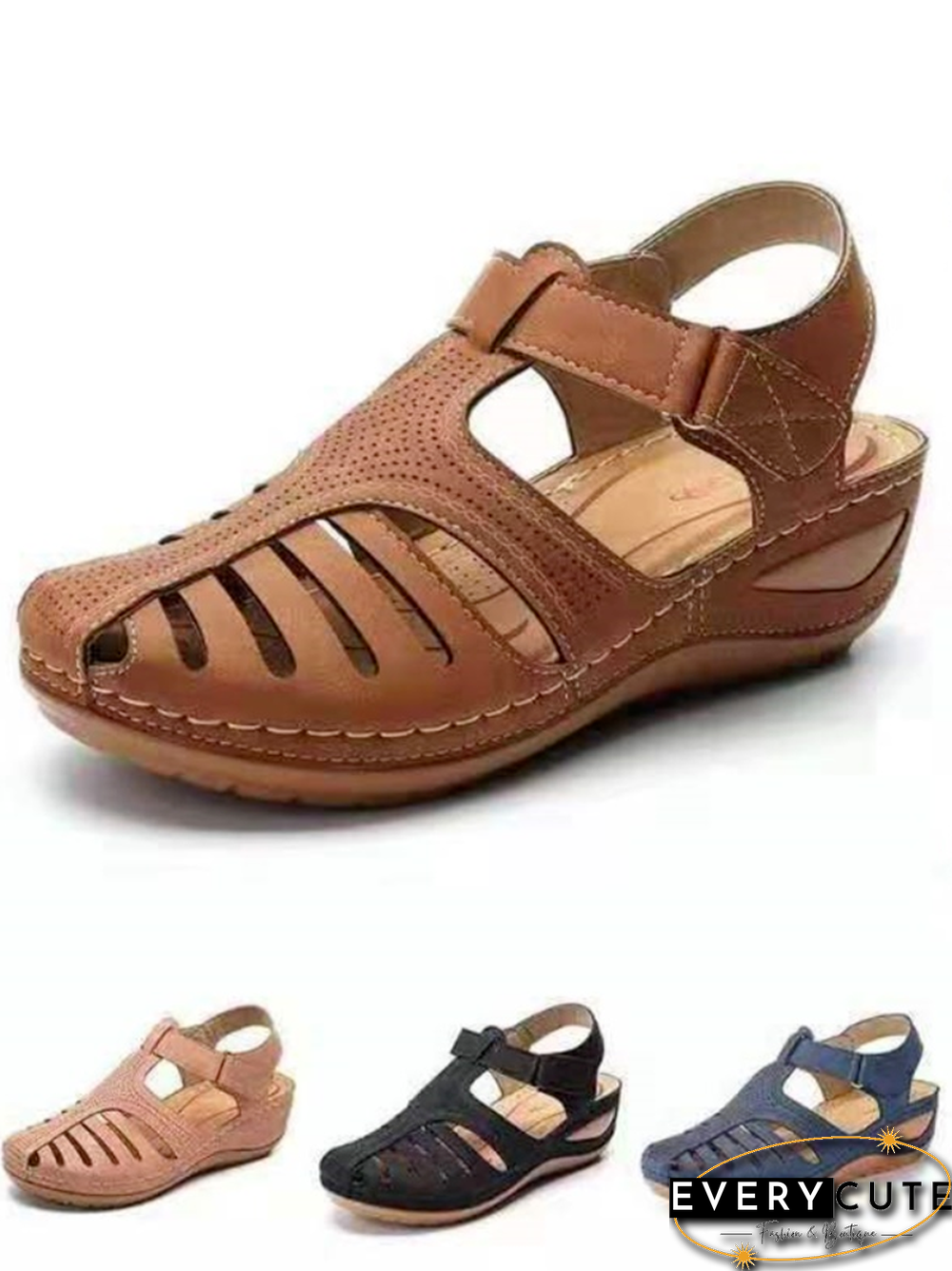 Women's Sandals Summer Ladies Girls Leather Vintage Sandals Buckle Casual Sewing Women Shoes Solid Female Ladies Platform Shoes