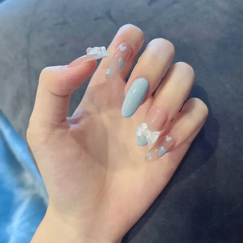 24pcs Butterfly Nail Patch Glue Type Removable Long Paragraph Fashion Manicure Wearable False Nails Patch With Glue Fake Nails-Nail Inspo