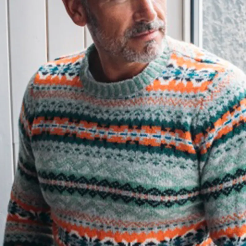 Vintage Warmth Eribe Knit Jacquard Icelandic Crew Neck Sweater（Unisex ）