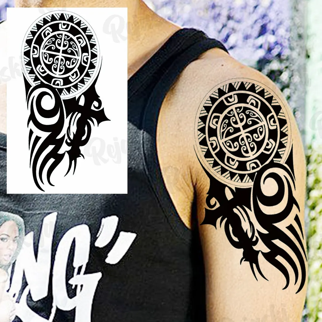 Sdrawing Thorns Temporary Tattoos For Adults Men Realistic Totem Maori Lion Compass Flower Tiger Fake Tattoo StickerArm Tatoos DIY