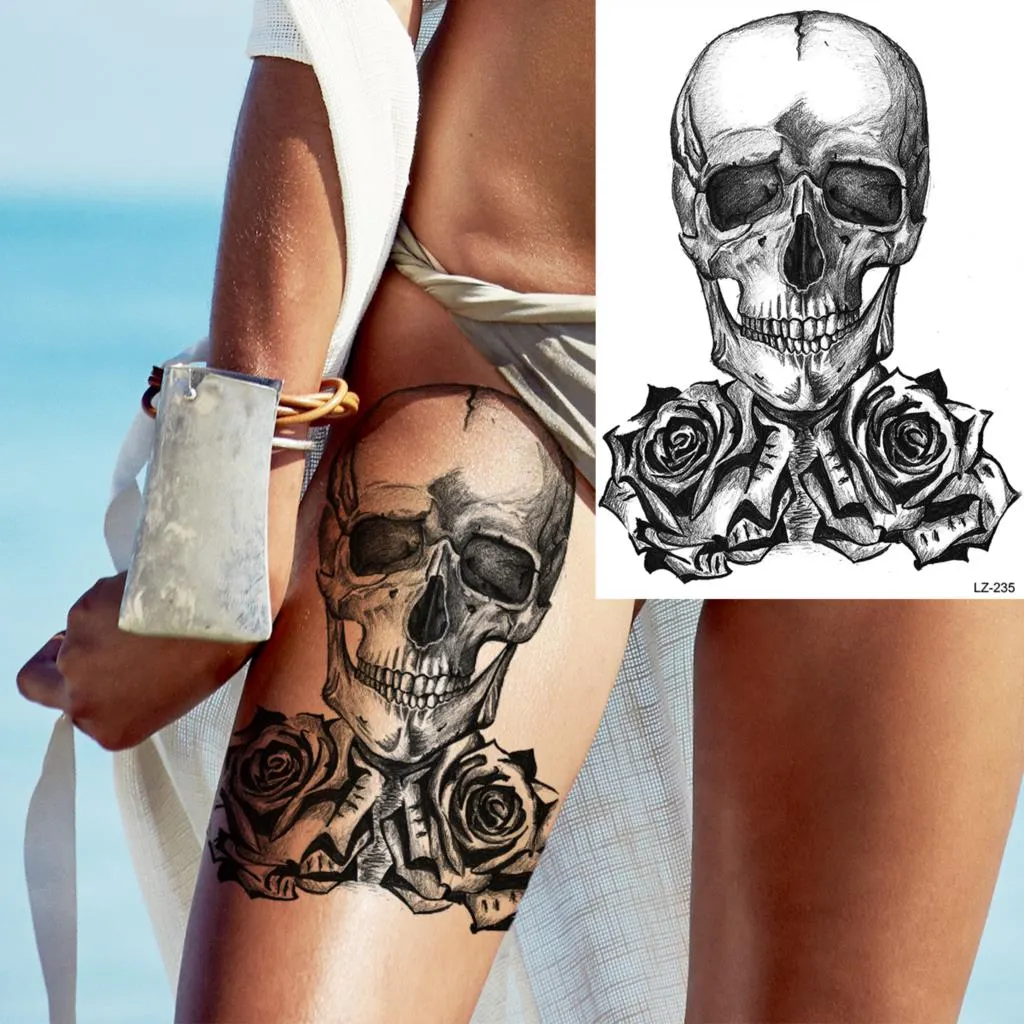 Sdrawing Large Anchor Back Octopus Pirate Skeleton Halloween Temporary Tattoos For Men Adult Compass Wings Fake Tattoo Stickers