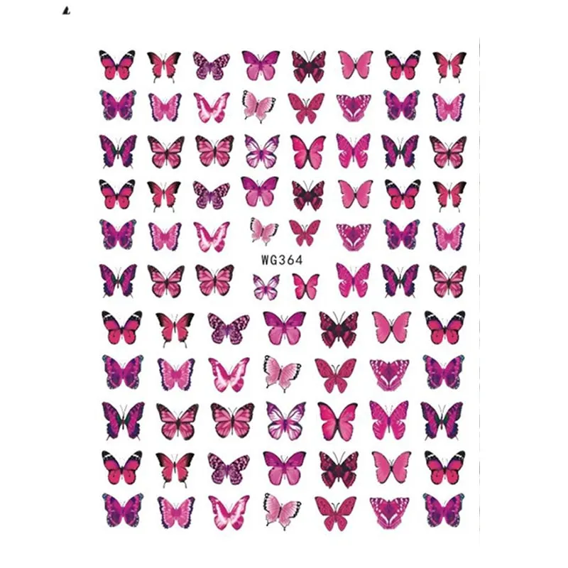 1pc Holographic Blue Nail Stickers Pink Colorful Butterfly Art Sticker With Adhesive DIY Extension Flowers Rose Nail Decoration-Nail Inspo