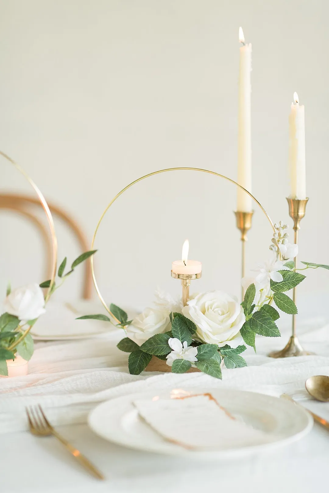 Wreath Hoop Centerpiece Set in White & Sage