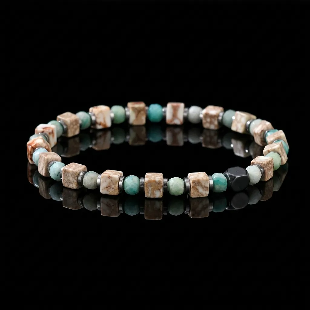 JiStones Geo-Harmony | Square Amazonite & White Imperial Jasper Men's Bracelet