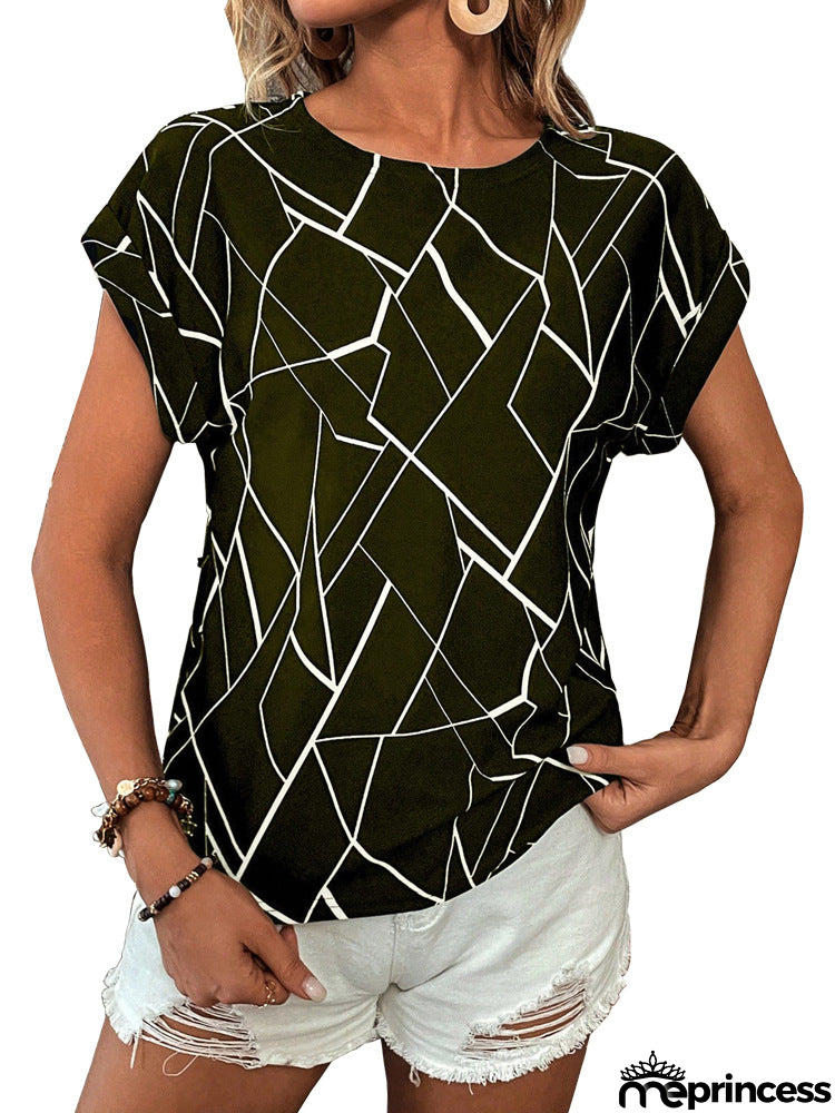 Women's Geometric Print Short Sleeve Blouse