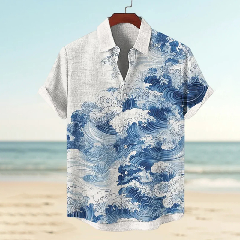 Men's Waves Watercolor Art Print Short Sleeve Shirt  artssus