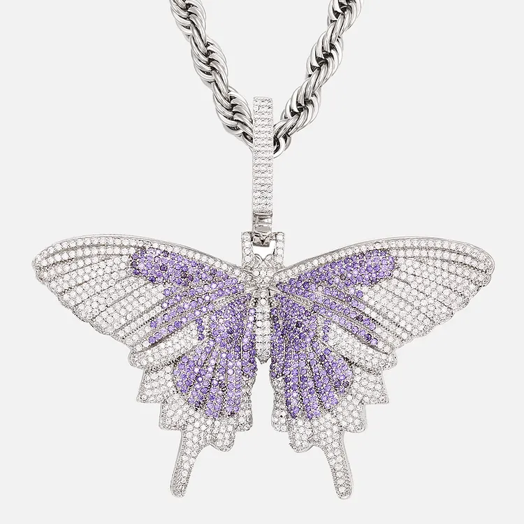 Iced Out Butterfly Pendants Hip Hop Bling Bling Necklaces For Women And Men