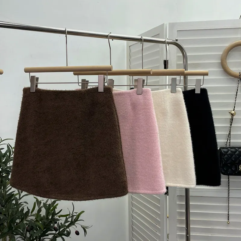 Uveng Real Shooting Pink Hair This Dress Girl Autumn And Winter High Waist A-Buffed Short Skirt Anti-Light One-Step Skirt 8871