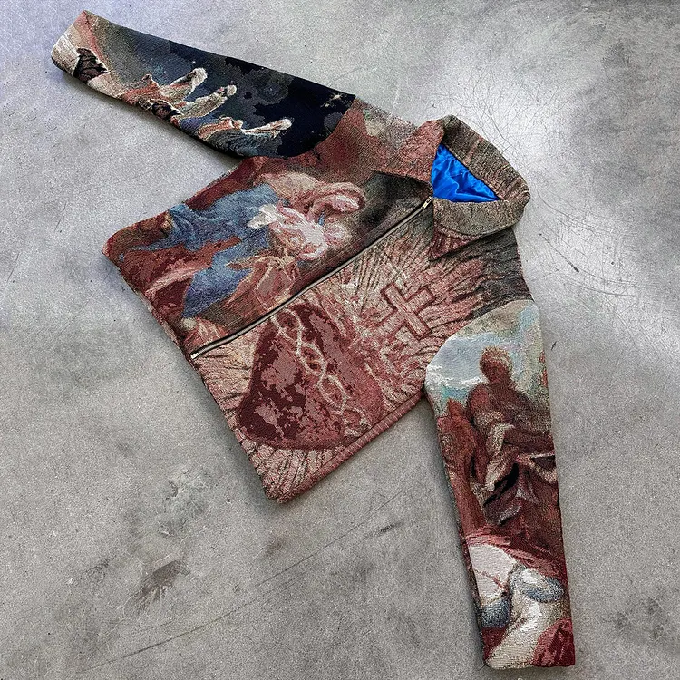 Our Lady Personalized Stylish Graphic Print Tapestry Zip Pocket Jacket