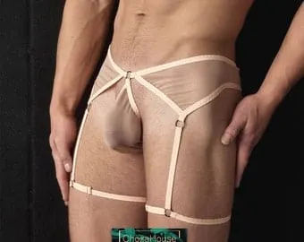 Beige Sexy Panties with Garters, Men See Through Lingerie, Sexy Thongs for  Men, Men Lingerie, Sexy panties for Men, Penis Harness, Tanga
