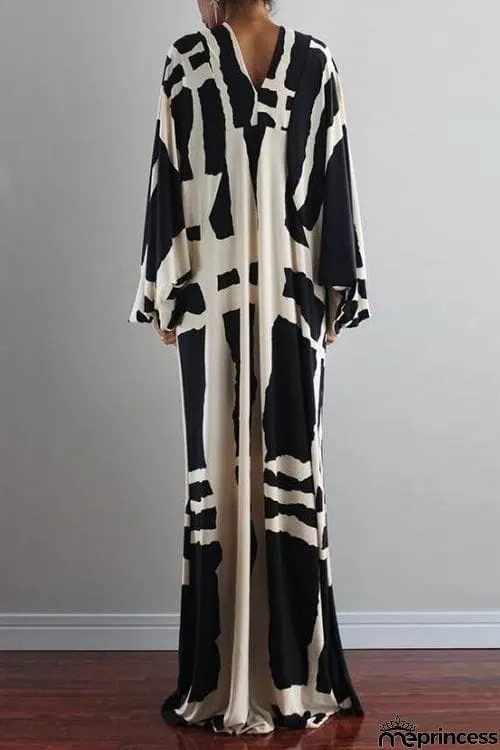 Geometry V Neck Bat Maxi Dress