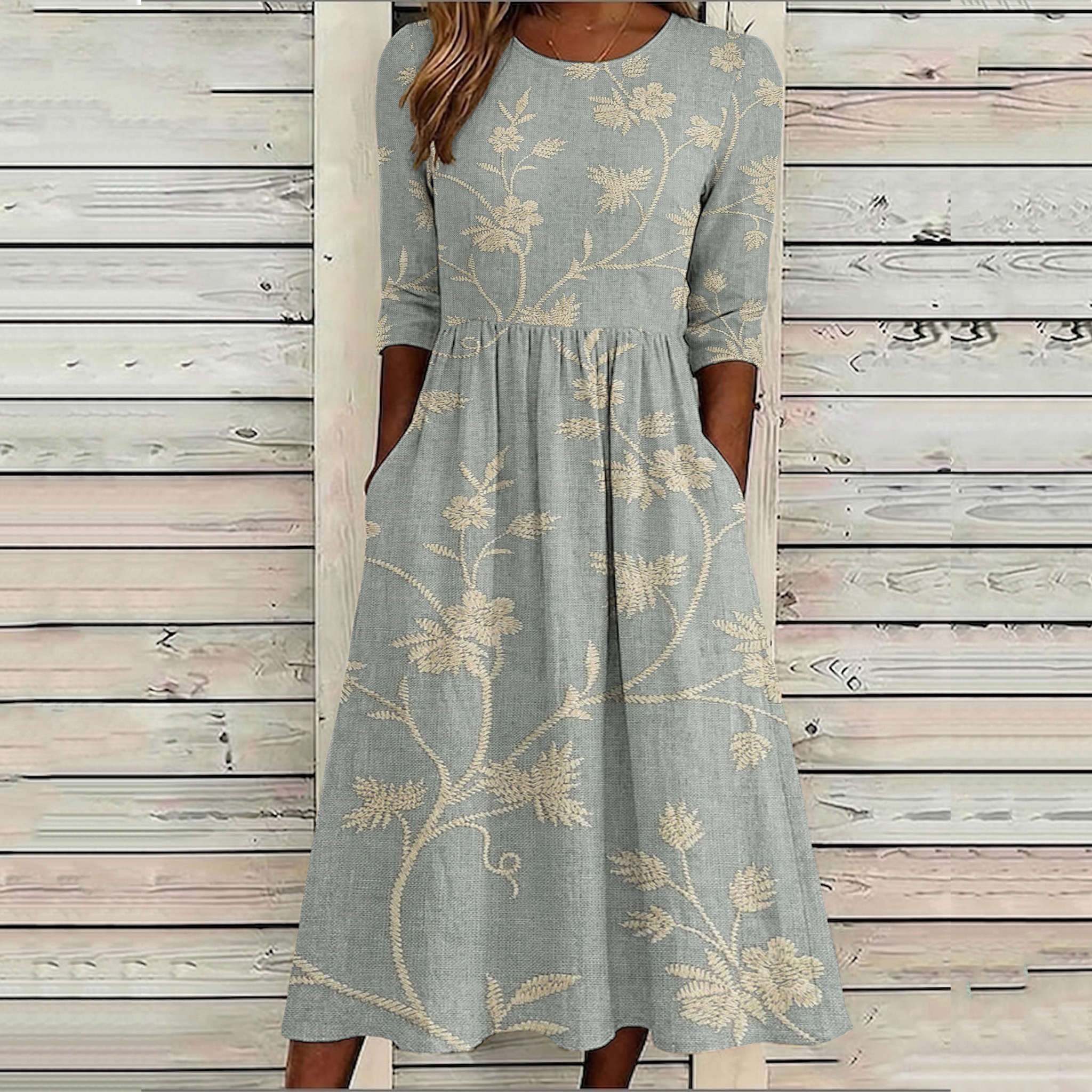 Comstylish Women's Vintage Embroidered Floral Print Casual Dress