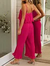 Spaghetti-Neck Falbala Backless Solid Color Casual Jumpsuit