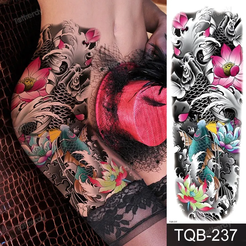 skull sleeve tattoo designs large full arm temporary tattoos for men boy tatoo fake waterproof tiger totem lion dragon pattern