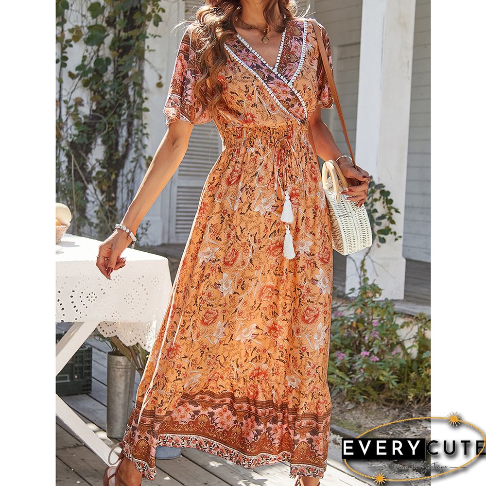 Orange Holiday Casual Bohemia Long Dress
