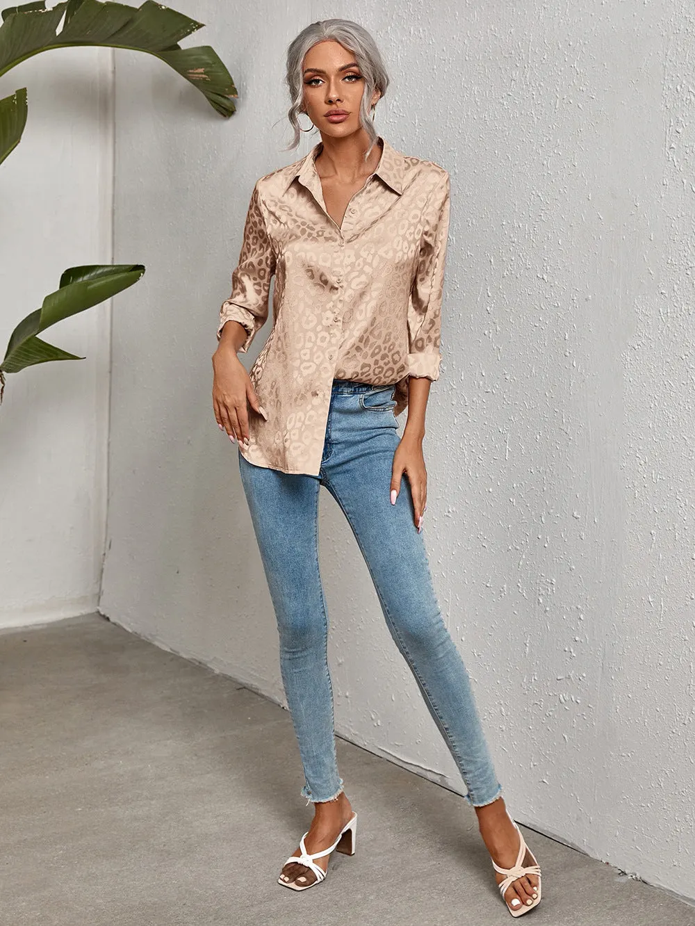 Back to school  Women Leopard Print Luxury Blouse Spring Summer Long Sleeve Lapen Vintage Button Up Shirt Office Lady Satin Tunics Harajuku Top