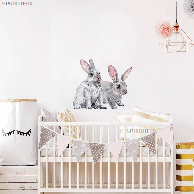 Color Wall Stickers For Kids Rooms Rabbits Christmas Home Decoration Accessories 2021 Bedroom Girl Vinyl Decorative 30*40cm