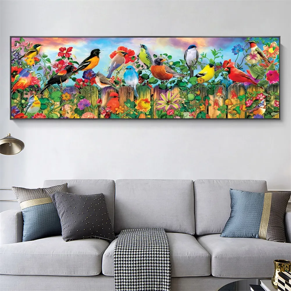 Diamond Painting - Full Round Drill - Fence Birds(90*30cm)
