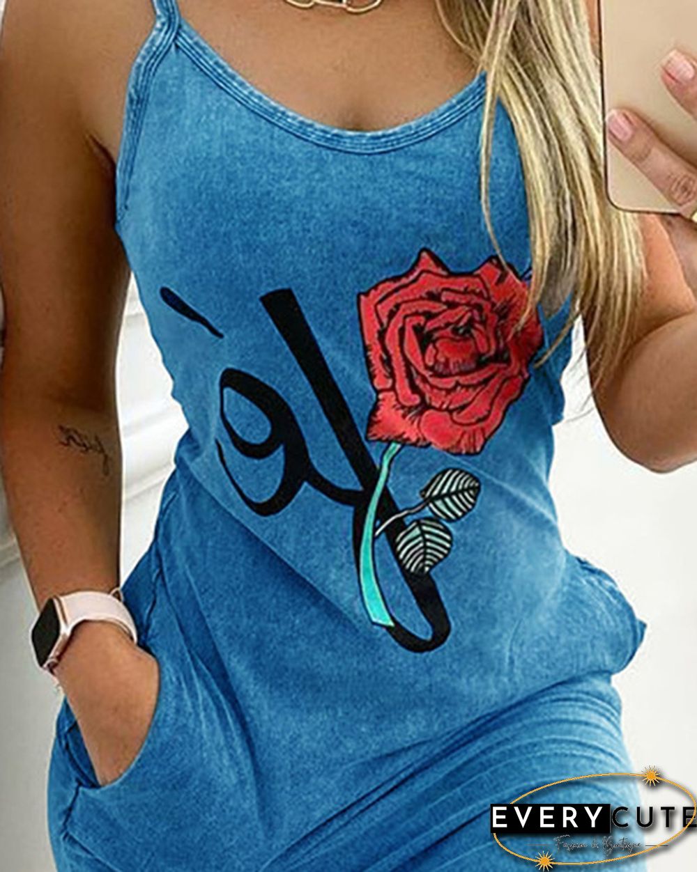 Womens Fashion Summer Clothing Casual Sleeveless Floral Prited Halter Dress With Pockets Sexy V-Neck Party Club Mini Tank Top Dresses Ladies Plus Size Cami Dress