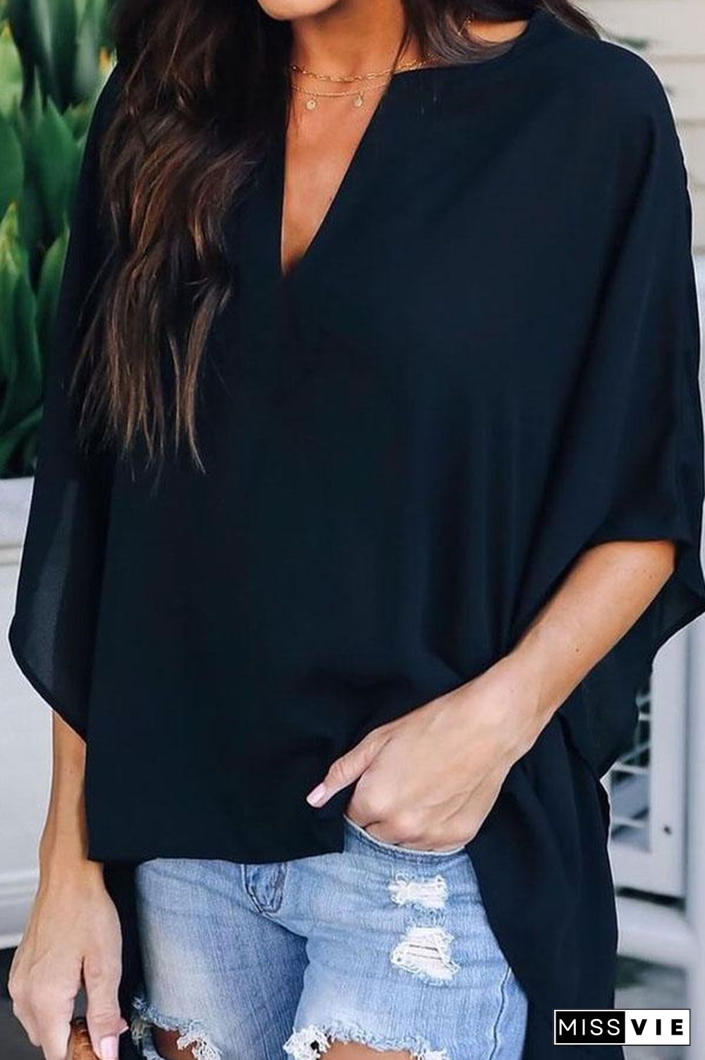 V-neck Loose Raglan Top (5 Colors) P16268