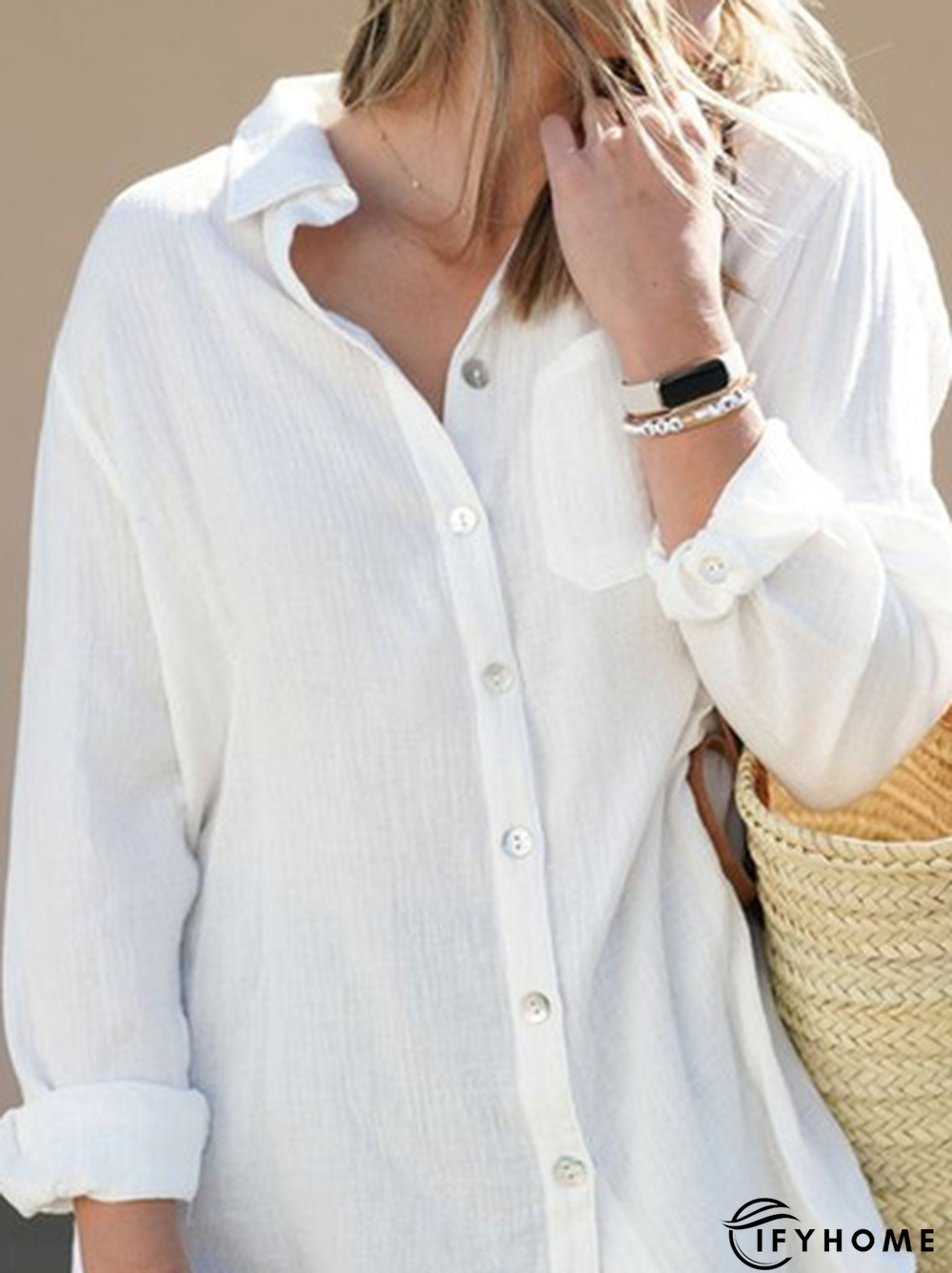 Casual Cotton Loose Shawl Collar Blouse | IFYHOME