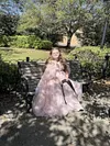 Light Pale Baby Pink Ball Gown Whimsical Lolita Prom Dress Short Puff Sleeve Sweetheart Bodice Love Heart Print Cottagecore Fairy Kawaii
