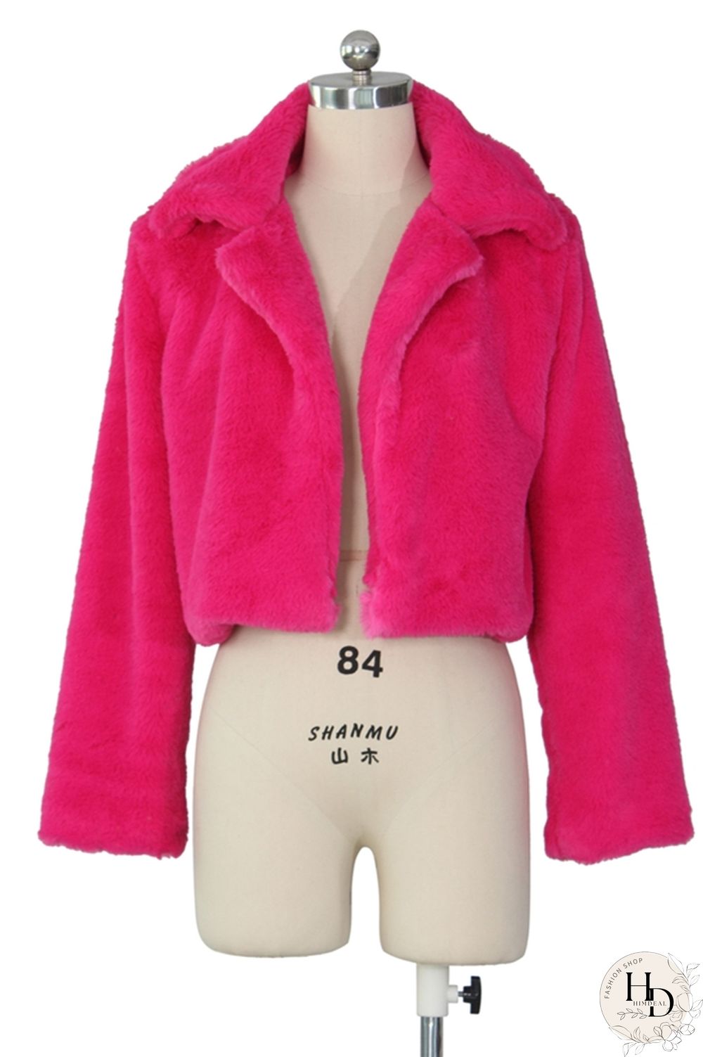 rose red Turndown Collar Solid Fur Pure Long Sleeve