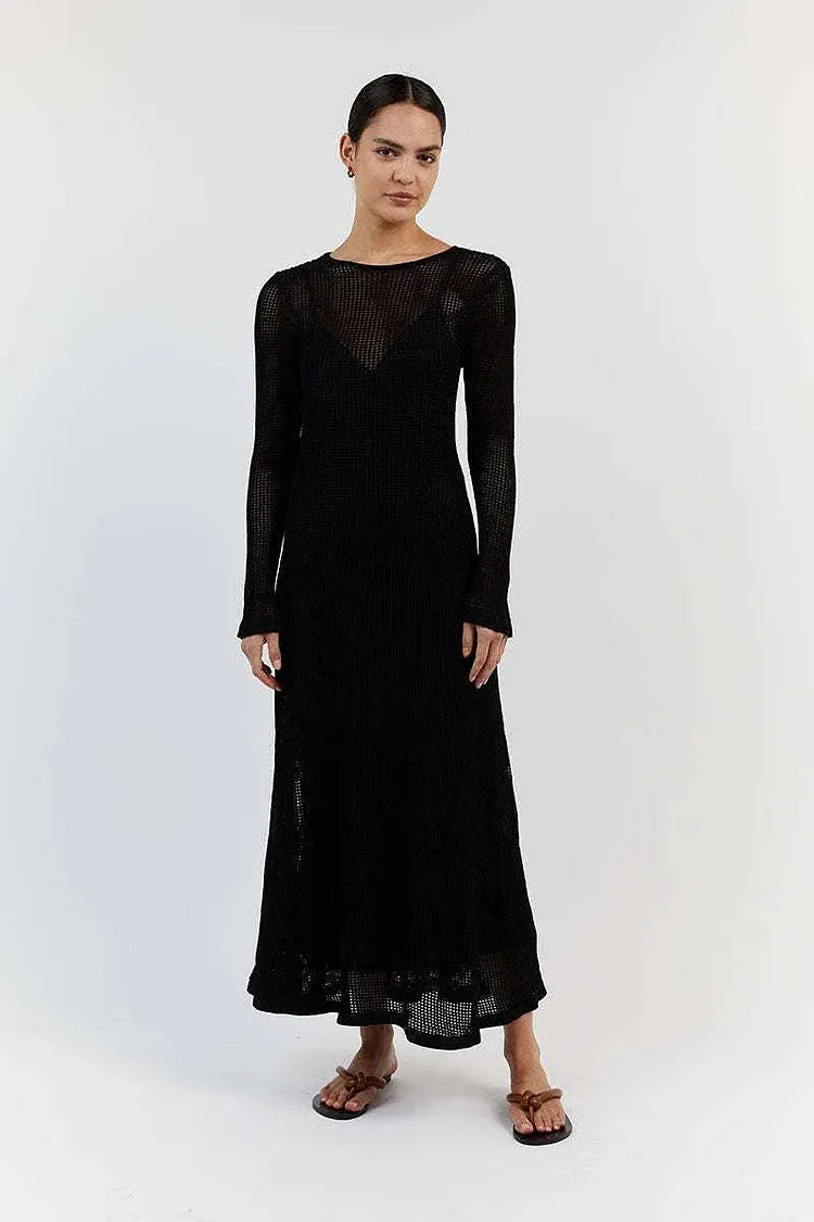Ladies See Through Hollow Out Midi Dress Bikini Cover 1221