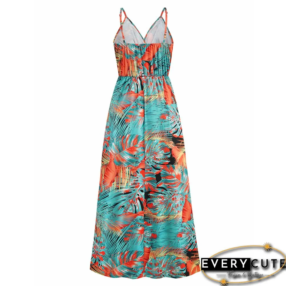 Orange Bohemia Print V Neck Maxi Dress