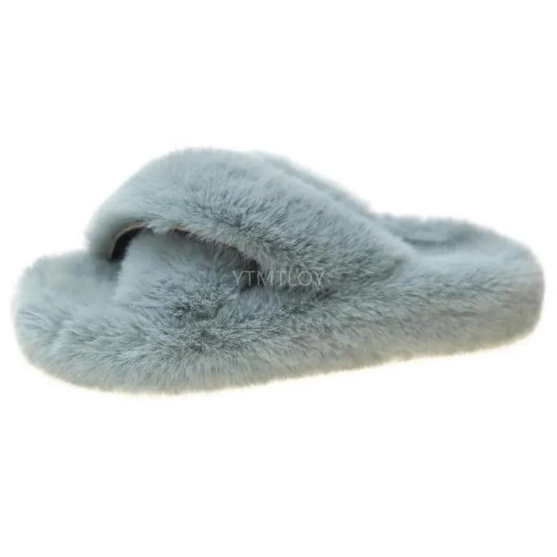Summer Fluffy Raccoon Fur Slippers Shoes Women Real Fox Fur Flip Flop Flat Furry Fur Slides Outdoor Sandals Woman Amazing Shoes