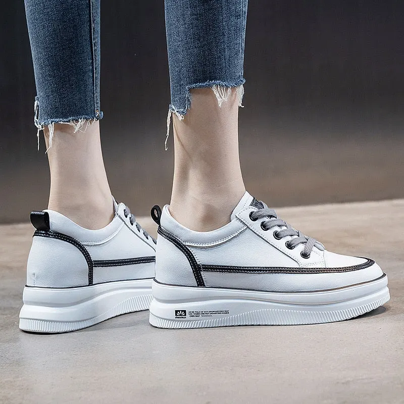 Fujin 6cm Genuine Leather Women Shoes Platform Wedge Sneakers Women Shoes 2022 Spring Autumn Air Mesh Breathable Shoes