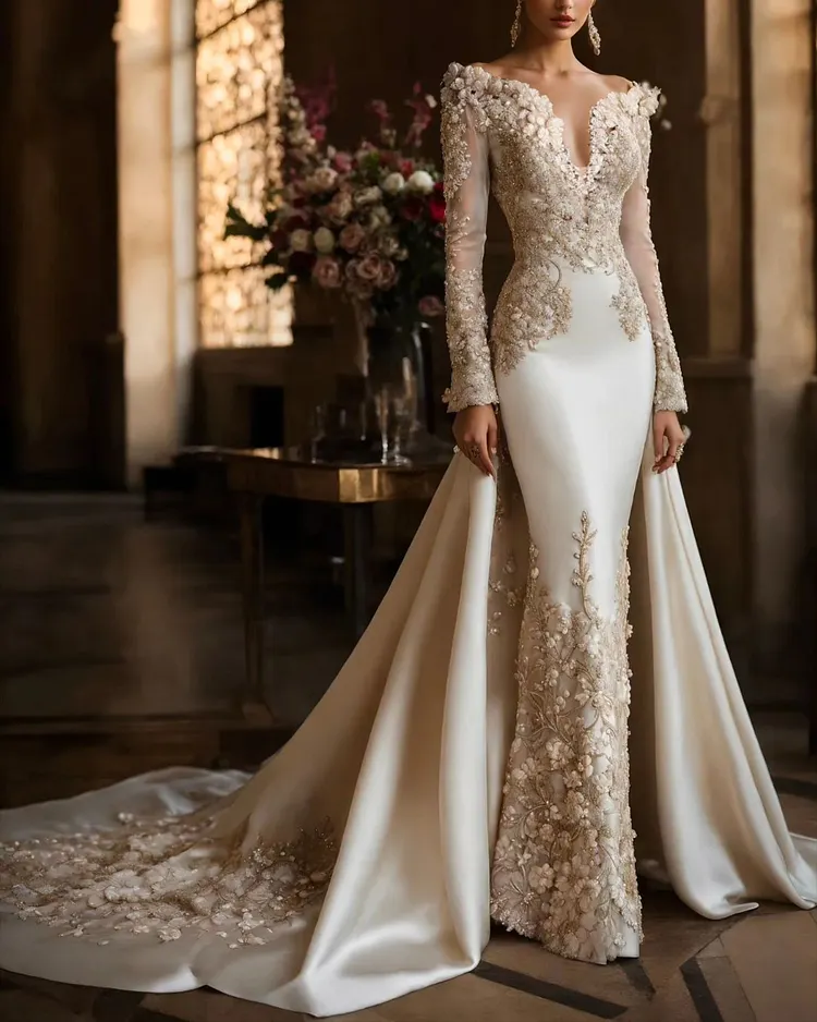Women's V Neck Mesh Embroidery Dress