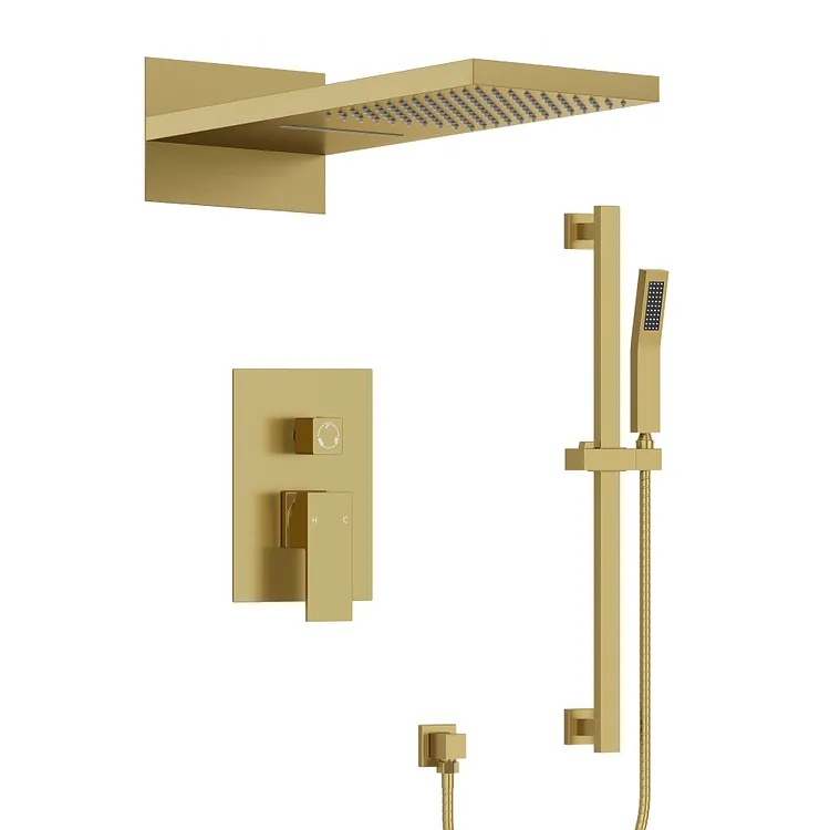 EVERSTEIN Slide Bar Rainfall Shower System in Brushed Gold SFS-1010-GD22