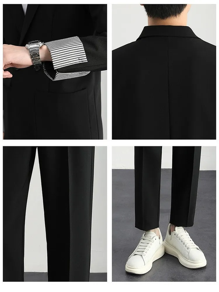 Men's Casual Suit Set in Solid Color with Loose Fit Blazer and Pants