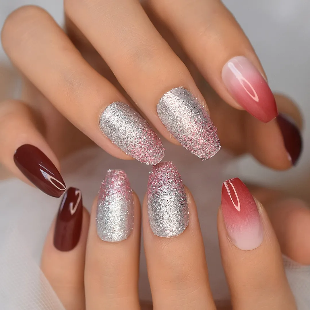 Glitter Nails Tips With Design Charms Leopard Wild Supplies For Professionals Press On Nails Coffin Extra Long EchiQ Nails Set-Nail Inspo