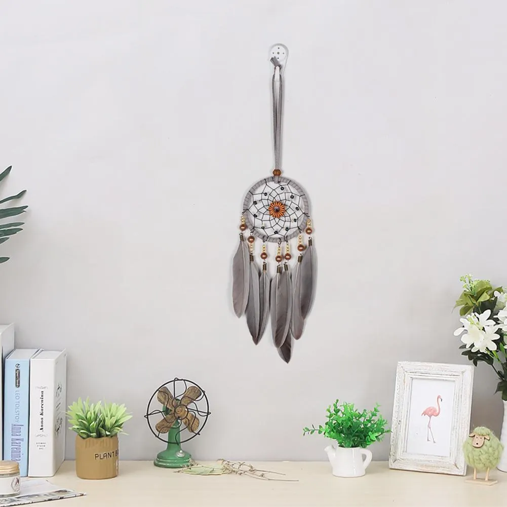 Grey Feathers Beads Pure Handmade Dream Catcher Door Wall Hanging Pendant