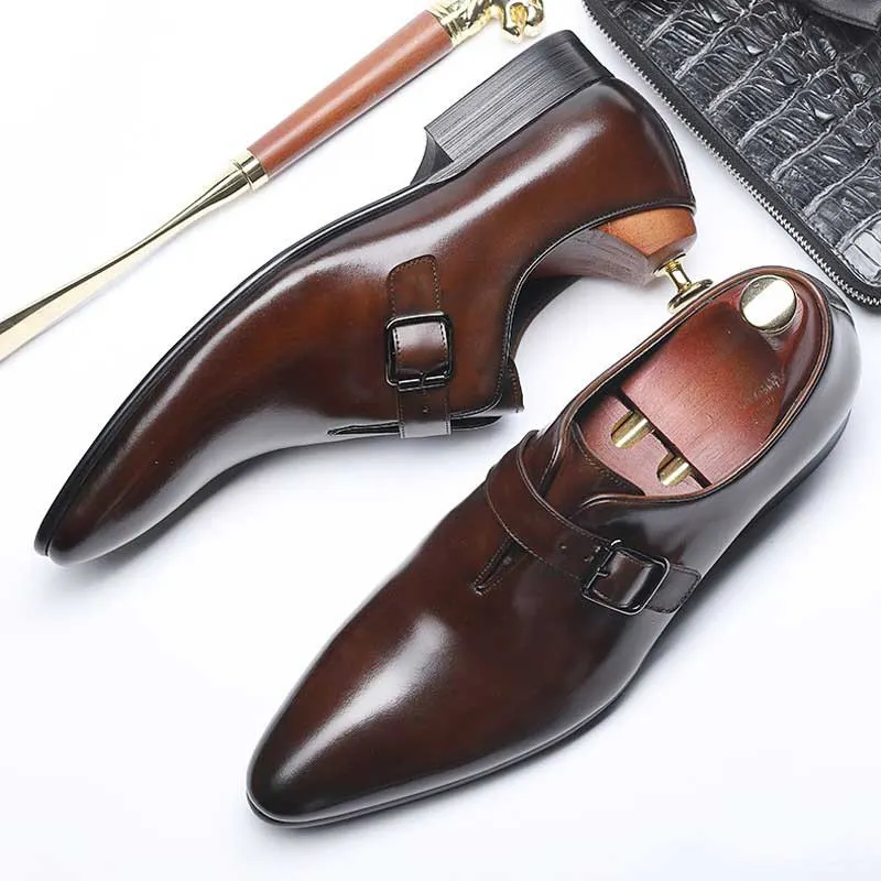 brown pointed dress shoes Magnanni Bowden Men's Cognac Leather Wingtip Oxford Shoes — Size 11 main image 1