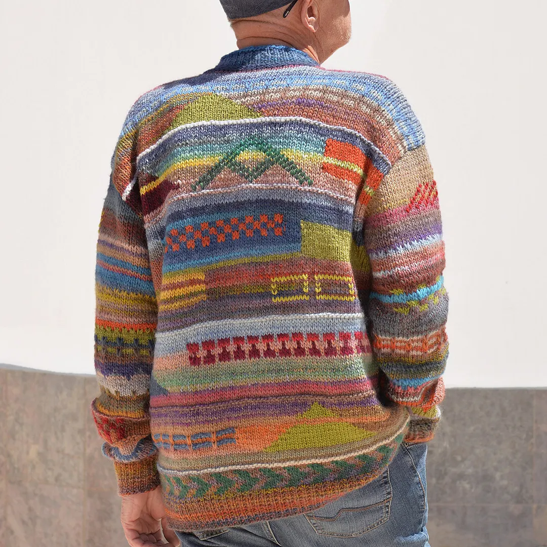 Retro Colorful Knitted Jacquard Iceland Crew Neck Sweater
