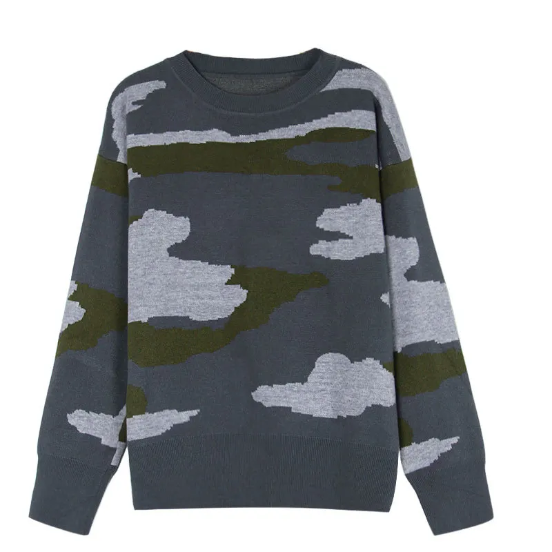 Athvotar Athvotar Sweater Women Autumn And Winter New Camouflage Leopard Sweater Round Collar Knitted Shirt Woman