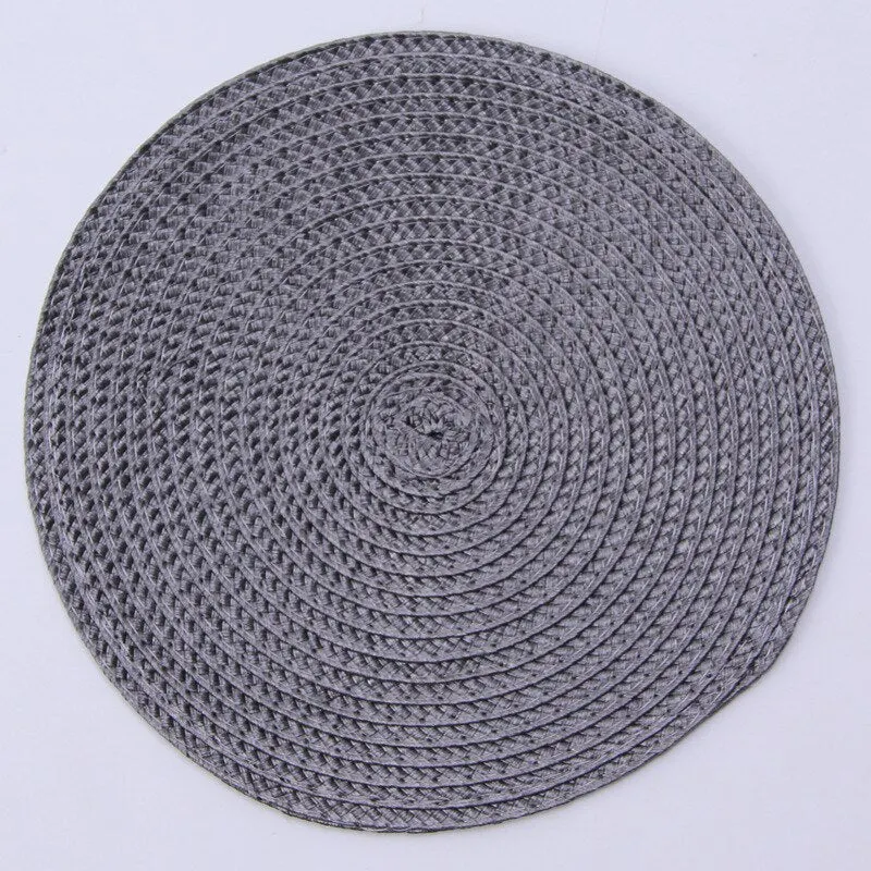 1pc Round Woven Placemats PP Waterproof Dining Table Mat Non-Slip Napkin Disc Bowl Pads Drink Cup Coasters Kitchen Decoration