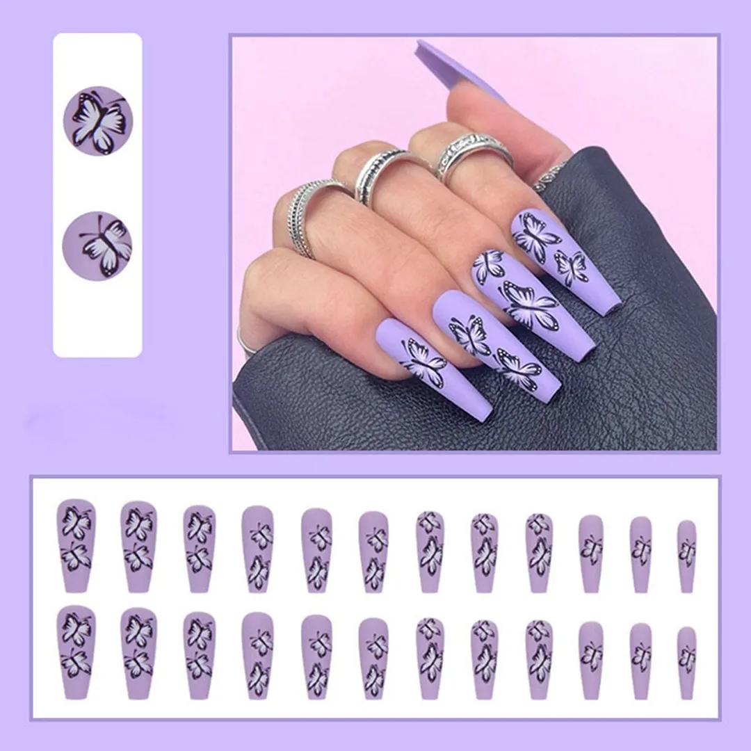 24pcs/Box Long Coffin False Nails with Dragon Pattern Design Ballerina Manicure Patches Press On Nails Full Cover Nail Tips-Nail Inspo